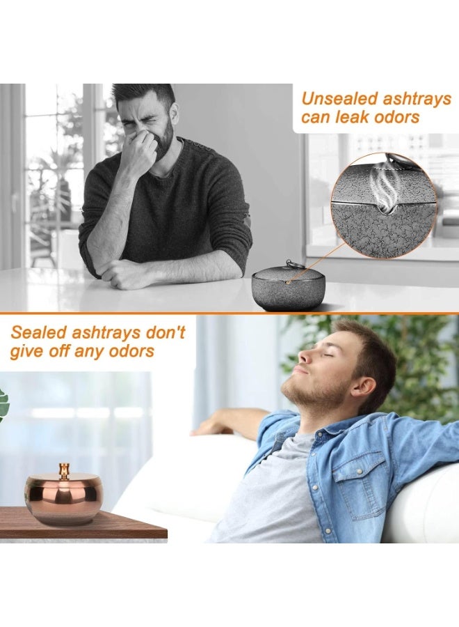 Ashtray with Lid for Cigarette, Smokeless Odorless Windproof Stainless Steel Ashtrays for Home Office Patio Balcony Indoor Outdoor Desktop Ash Tray - Image 2